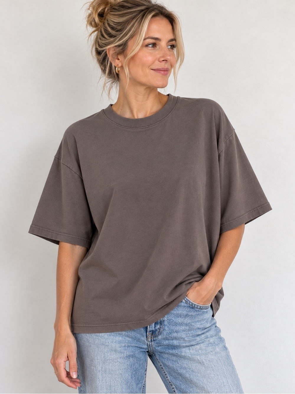 Brunette The Label Oversized Boxy Tee Taupe Gray